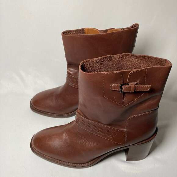 Aquatalia Evette Brown Leather Mid-Calf Boots - Picture 2 of 8